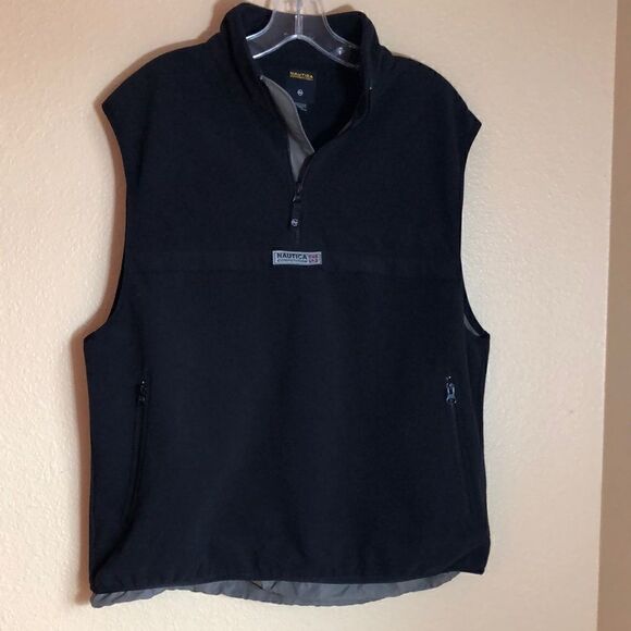 Nautica Competition fleece vest fully lined cinched bottom short zip navy Small - Picture 1 of 13
